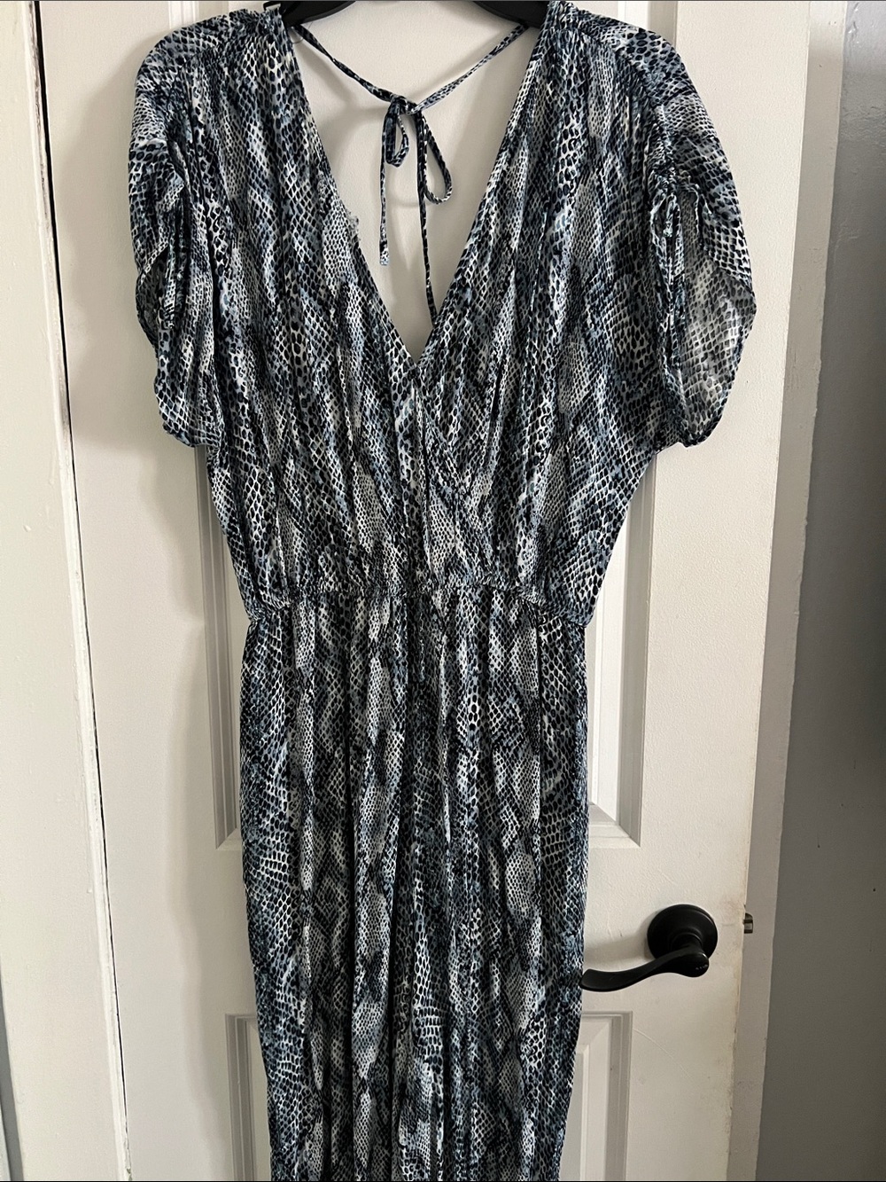 Women's Blue Snake-Print V-Neck Jumpsuit